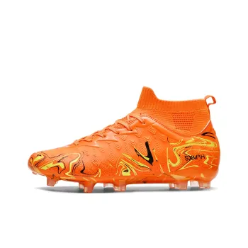 Binary FG Rubber Long Studs Cushioning Abrasion Resistant Lightweight Slip Resistant Soccer Shoes Unisex Coral Orange