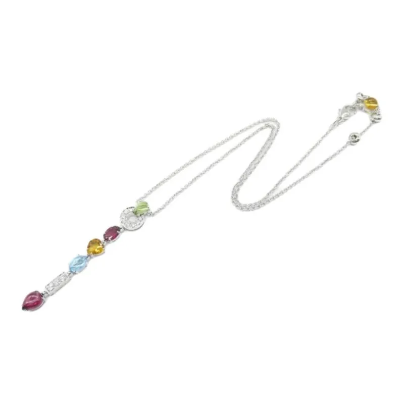 BVLGARI Yellow Crystal 18K White Gold Necklaces Women's Silver-1