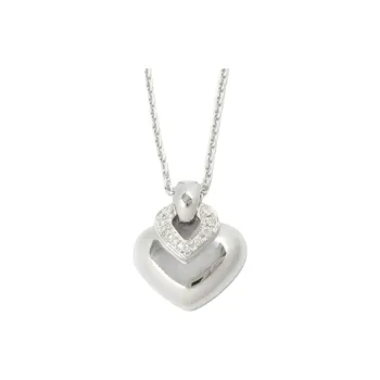 BVLGARI 2010s 18K White Gold Doppio Cuore Diamond Necklaced
