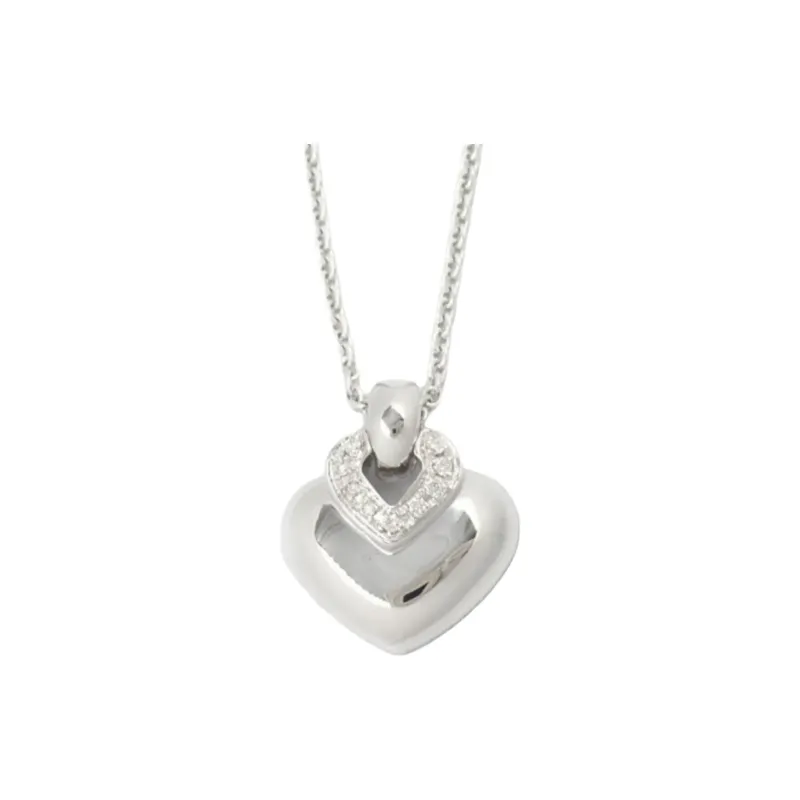 BVLGARI 2010s 18K White Gold Doppio Cuore Diamond Necklaced-0