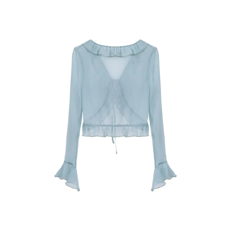 Blovelan Chiffon Shirt Women's Peacock Blue; Cardigan-1