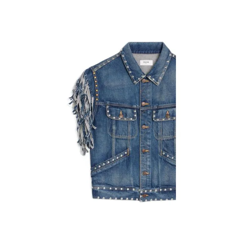 CELINE Stud Embellished Sleeveless Denim Vest-2