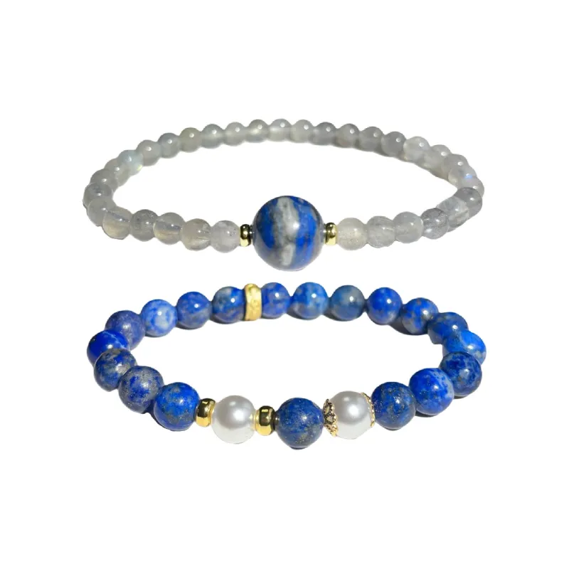 Fengyun Pavilion Blue Striped Stone Bracelets Women's-0