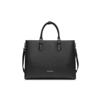 Chrisdien Deny Cow Leather Portable One Shoulder Crossbody Briefcase Men's Black