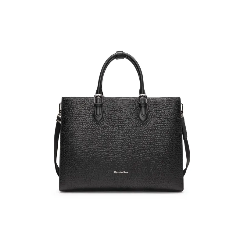 Chrisdien Deny Cow Leather Portable One Shoulder Crossbody Briefcase Men's Black-0