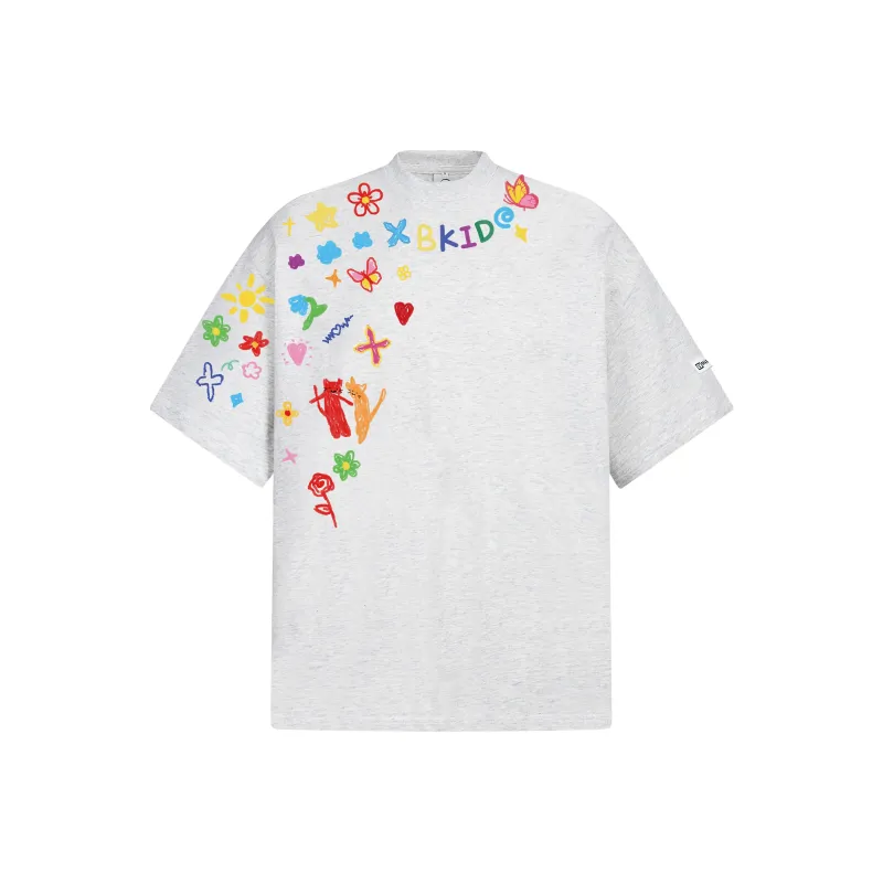 M MAICCO Cartoon Graffiti Letter Print Loose Fit Casual Heavyweight Short Sleeved T Shirts Unisex-4