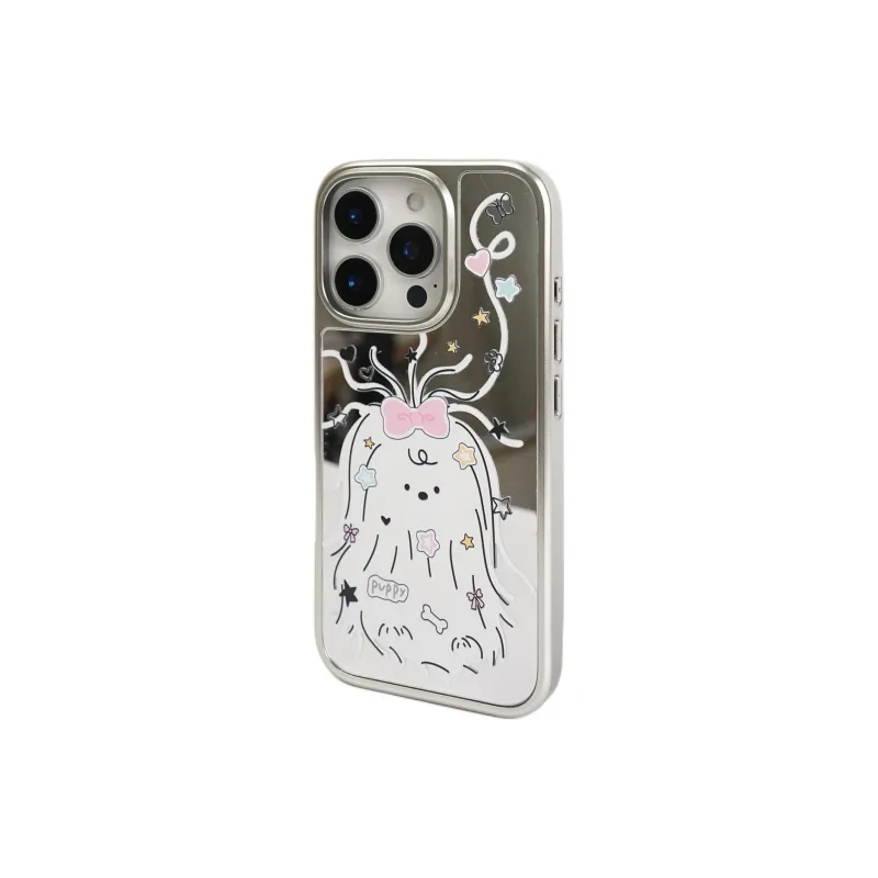 Sopi Acrylic Material Mirror Lined Scribbled Puppy Phone Cases Compatible With IPhone 16/15 Pro Max/Apple 13/14 Pro/Max-3