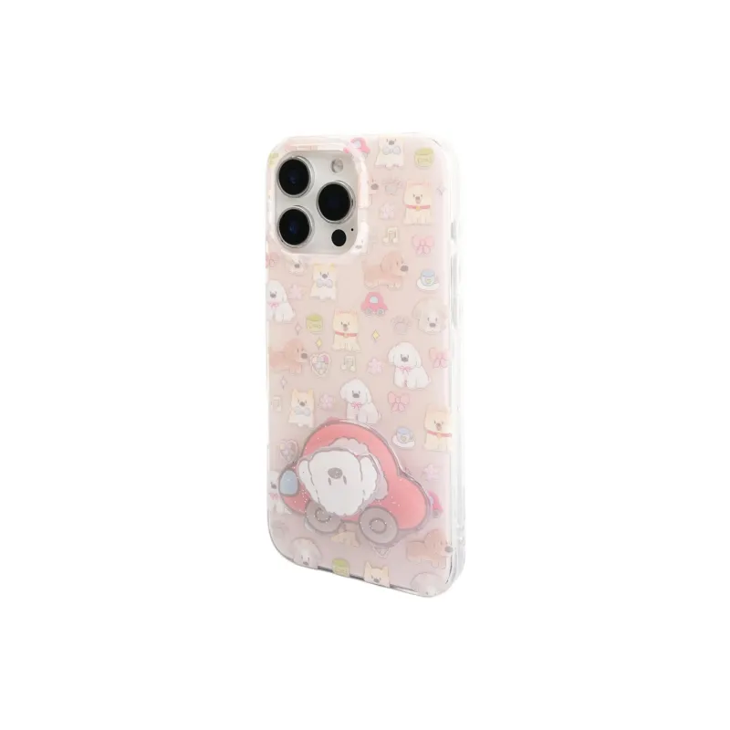 Sopi Acrylic Material Car Floral Puppy Stand Phone Cases Compatible With IPhone 16/15 Pro Max/Apple 13/14 Pro/Max-2
