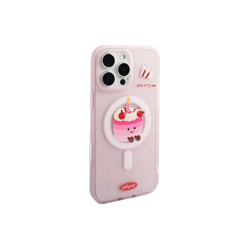Sopi Acrylic Material Matte Jellycat Cherry Cake Phone Cases Compatible With IPhone 16/15 Pro Max/Apple 13/14 Pro/Max-5