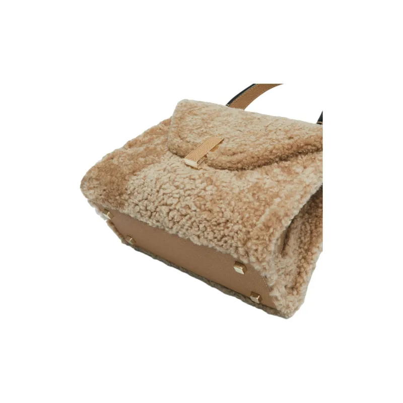 Valextra Iside Calfskin With Shearling One Shoulder Handbag Mini Women's Cashmere Beige-3