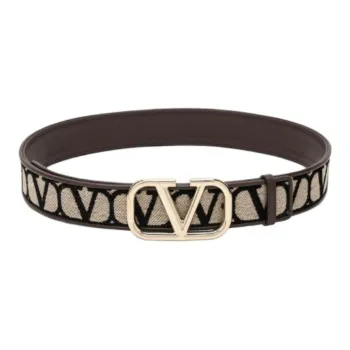 Valentino Calfskin Canvas Leather Belts Women's Brown 4CM