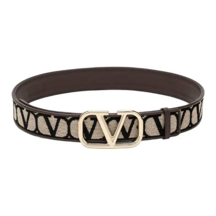 Valentino Calfskin Canvas Leather Belts Women's Brown 4CM-0