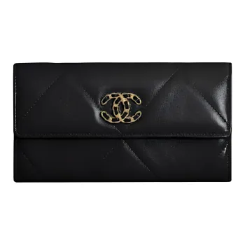 CHANEL 19Bag Leather Wallet Women's Black