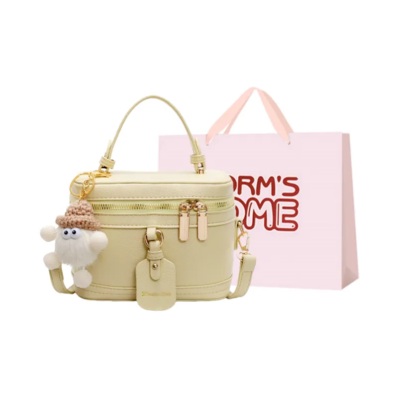 Worm's Home PU Box Bag Handbag Women's Ecru/Pink/Yellow/Black-6