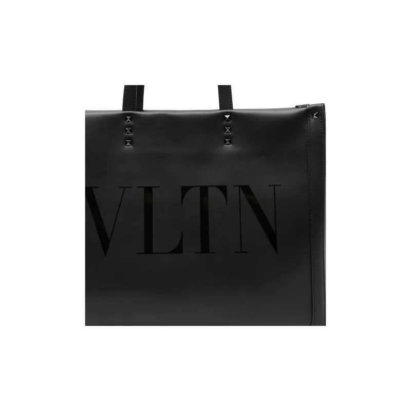 Valentino Leather Tote Bag Shopping Bag Handbag Men's Black-3