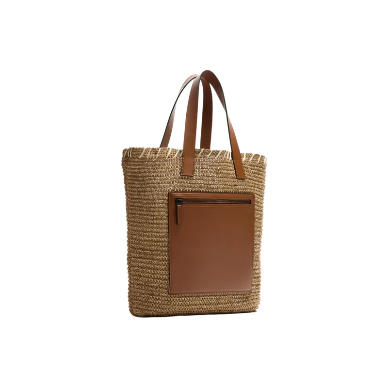 ZARA Polyurethane Tote Bag, Shopping Bag, Handbag Men's Light Beige Yellow-1