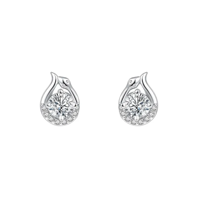 U state 999 Sterling Silver With Zircon Stud Earrings Women's-0