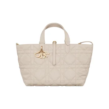 DIOR Toujours Calfskin Tote Bag, Shopping Bag, Shoulder Bag, Handbag Medium Size Women's Light Cookie