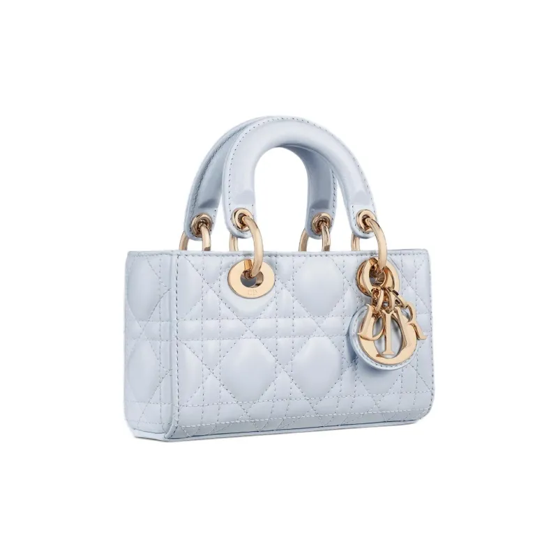 DIOR Lady D Joy Lambskin One Shoulder Handbag Micro Women's Blue-3