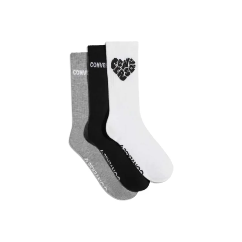 Converse Mid Calf Socks Women's 3 Pack Black White Gray-1