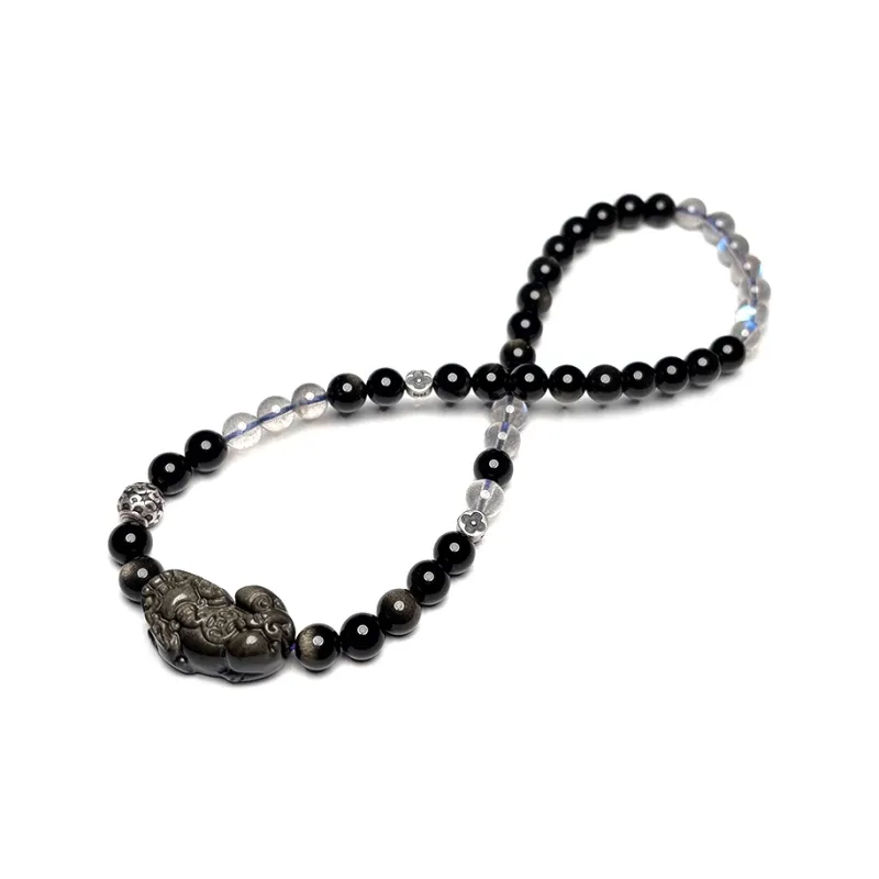 MOUNTAINS AND MANS Obsidian New Chinese Style Stackable Good Luck Beaded Bracelet Unisex-4