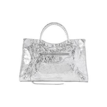Balenciaga Le City Lambskin Shoulder Bag Crossbody Bag Handbag Medium Size Women's Silver