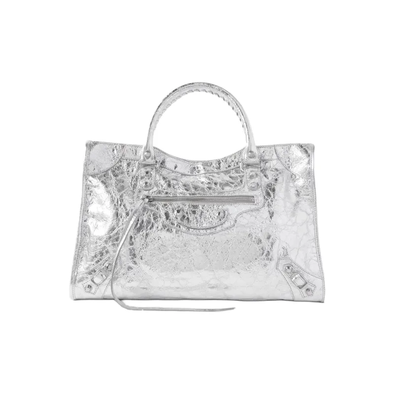 Balenciaga Le City Lambskin Shoulder Bag Crossbody Bag Handbag Medium Size Women's Silver-0