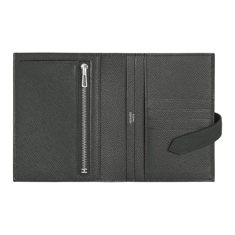HERMES Bearn Calfskin Wallet Regular Men's Black-1