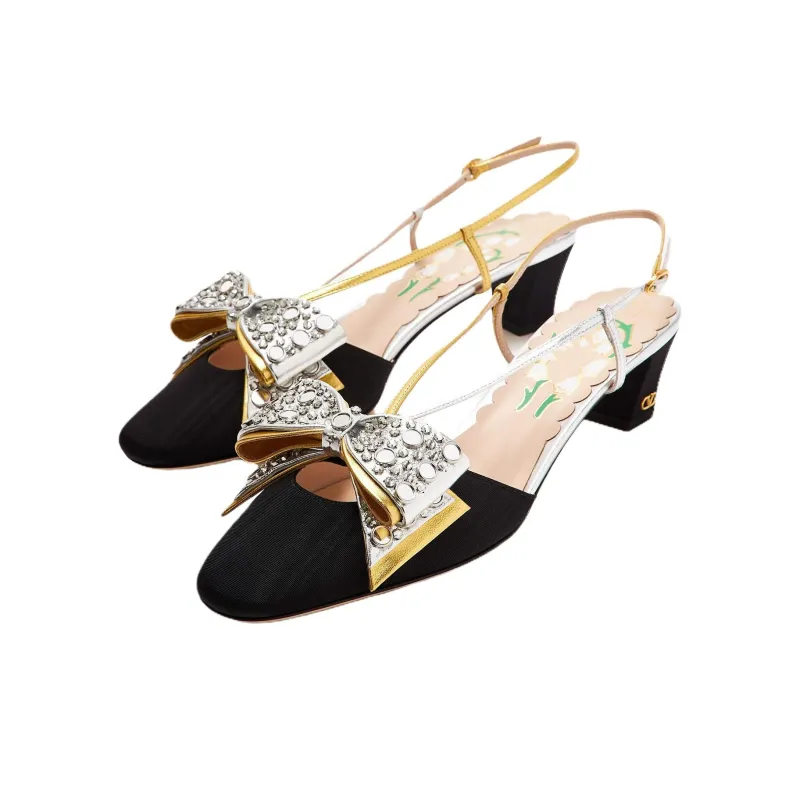 Valentino Bowow Chunky Heel High Heels 4.5cm Women's Black-3
