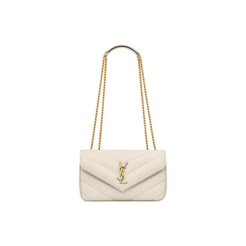SAINT LAURENT LOULOU Sheepskin Shoulder Bag Small Size Women's Ecru