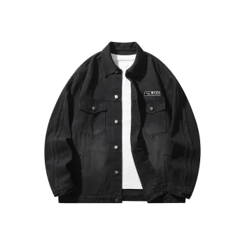 Qnxeey Denim Jacket Unisex Black