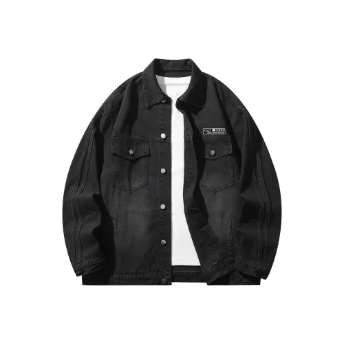 Qnxeey Denim Jacket Unisex Black