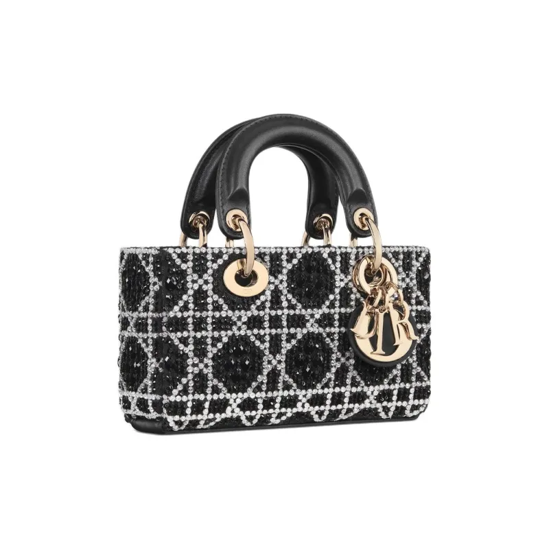 DIOR Lady D Joy Cotton One Shoulder Handbag Mini Women's Black-3