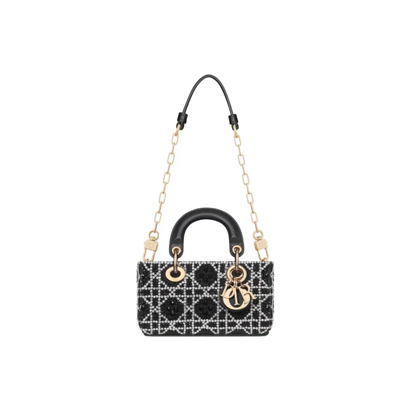DIOR Lady D Joy Cotton One Shoulder Handbag Mini Women's Black-1