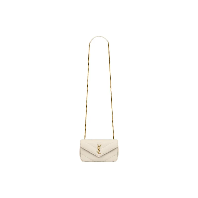 SAINT LAURENT LOULOU Sheepskin Shoulder Bag Mini Women's Vintage White-0