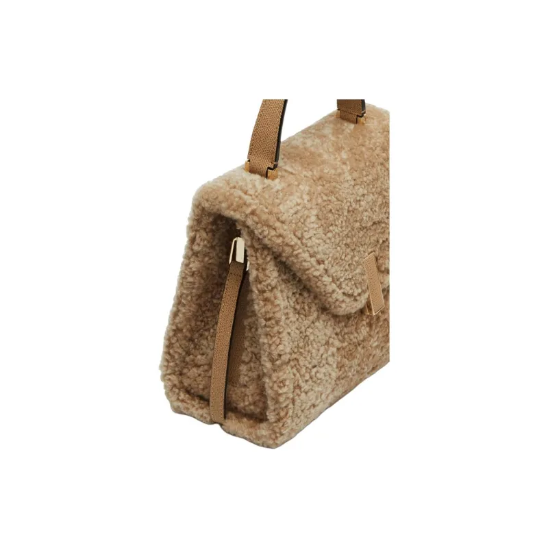Valextra Iside Calfskin With Shearling One Shoulder Handbag Mini Women's Cashmere Beige-2