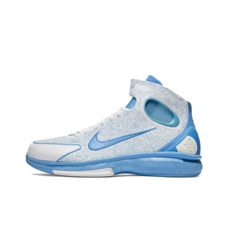 Nike Air Zoom Huarache 2K4 Anti Slip Wear Resistant High Top Vintage Basketball Shoes Unisex White Blue-0