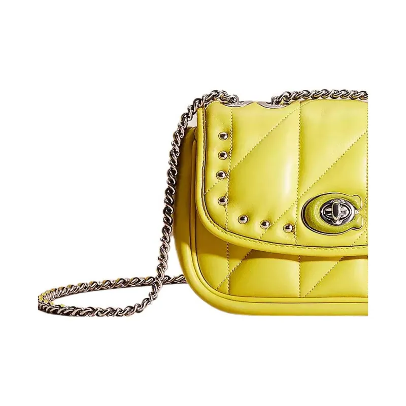 COACH Pillow Nappa Leather Pillow Bag Crossbody Bag Shoulder Bag Women's Silver Multicolor Orange Yellow-3