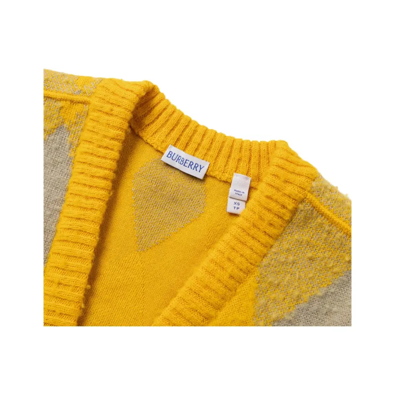 Burberry Argyle Patterned Jacquard Wool Cardigan 'Yellow/Gold'-5