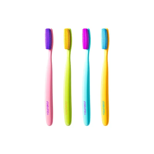 YOUNGELF Comfortable Long Toe Toothbrushes Double Speed Cleaning Super Fine Extended Length Brush 4 Pcs Pack