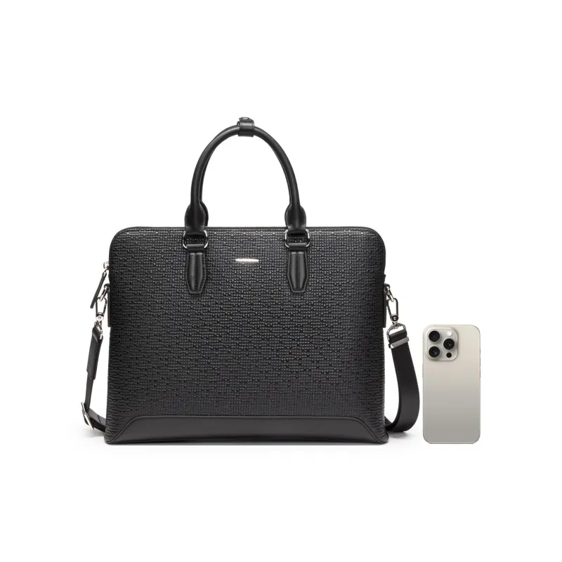 Chrisdien Deny Cow Leather Briefcase Men's Black-3