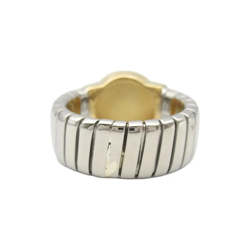 BVLGARI 2010s 18K Yellow Gold Tubogas Onyx Ring-2