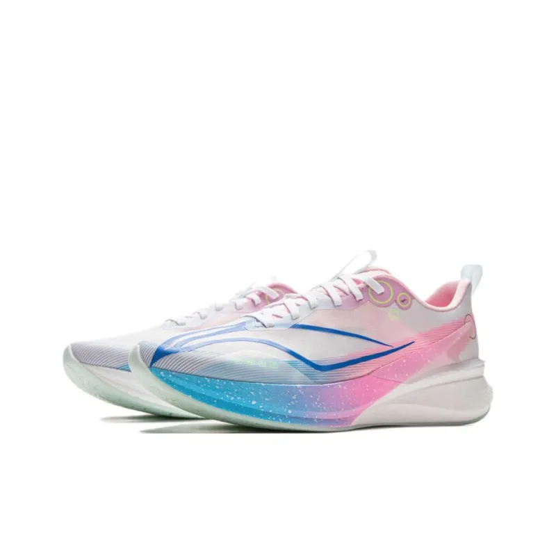 LiNing Red Hare 8PRO Anti Slip Wear Resistant Low Top Racing Running Shoes Men's White Blue Pink-2