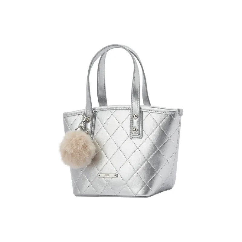 SEM/R Synthetic Leather Handbag Medium Size Women's Raw White/Smoky Gray Silver/Black-5