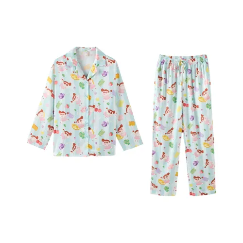 QINZUIMAO x Crayon Shinchan Pajama Set Women's Gift Box Set Soda Blue