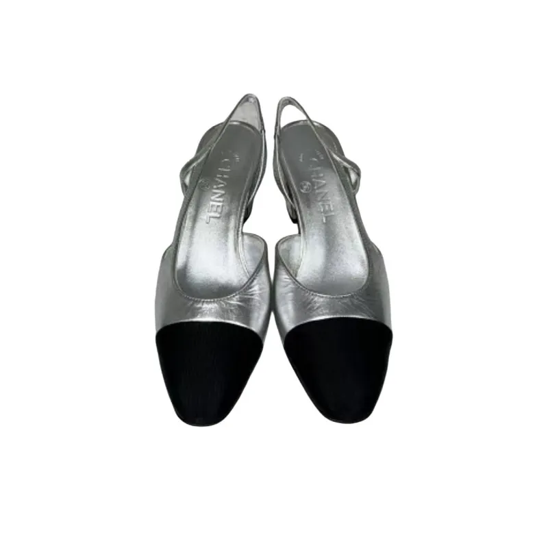CHANEL 25S Chunky Heel High Heels Women's Silver-2