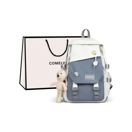 COMELY Nylon Fabric Backpack Laptop Bag Backpack Medium Size Women's Blue