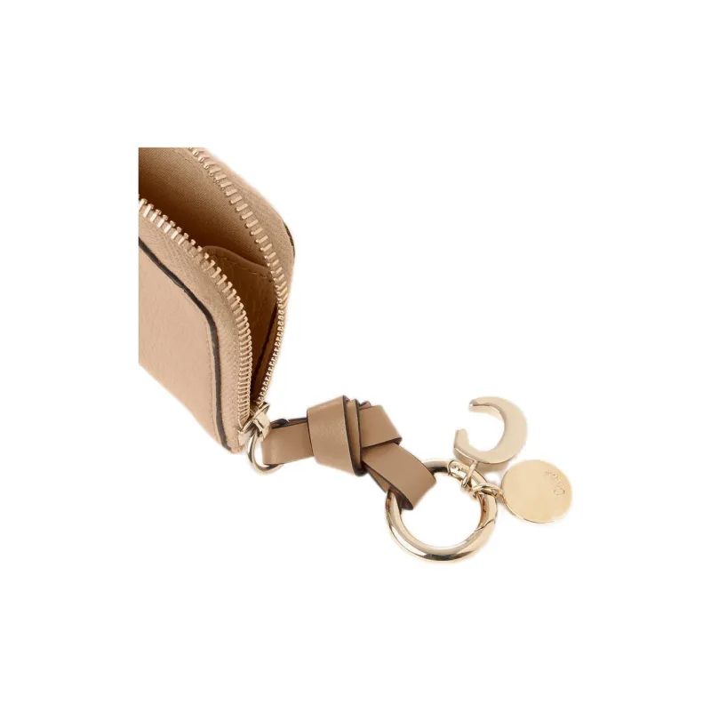 Chloe Alphabet Grained Calfskin Coin Purses Wallets Small Size Women's Light Umber-4