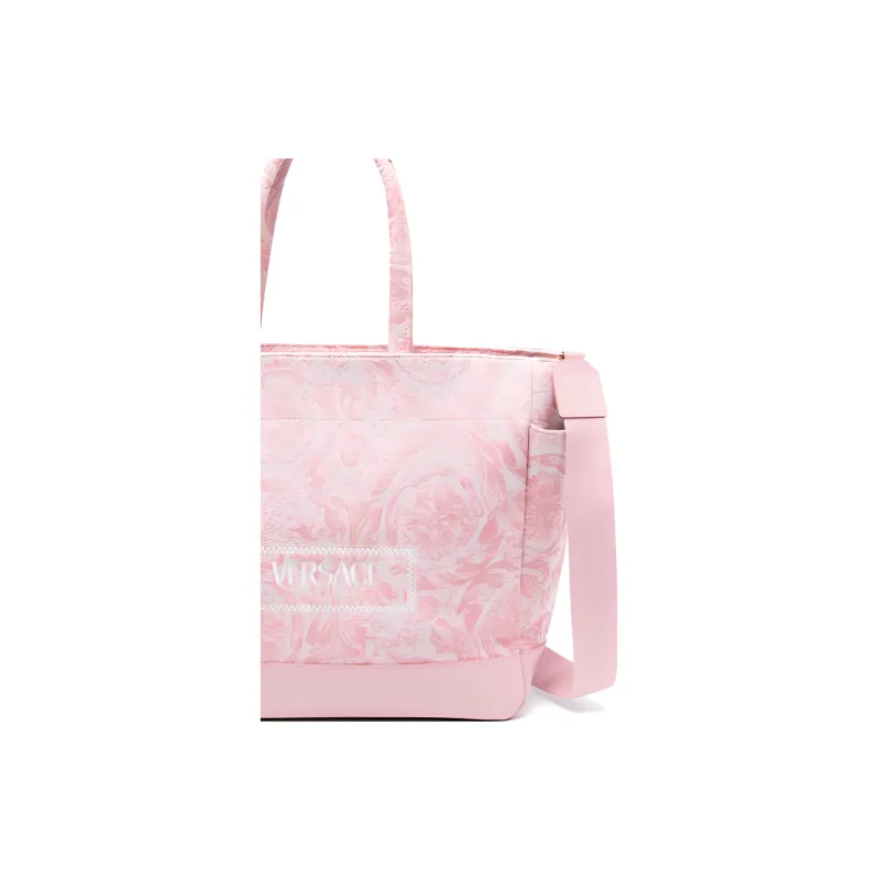 VERSACE JEANS Leather With Polyamide And Cotton Diaper Bag Handbag Women's Pink-4