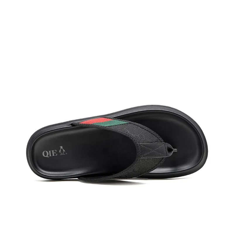 QIE Rubber Sole Flip Flops Men's Black-3